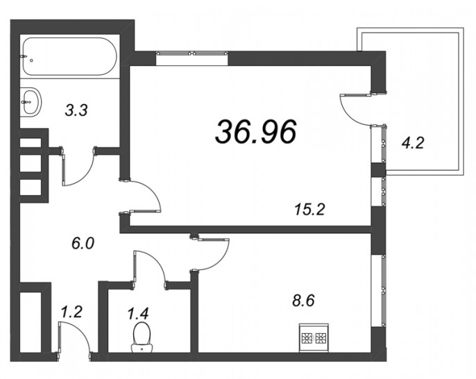 Однокомнатная квартира 36.96 м²