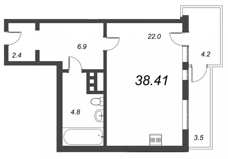 Студия 38.41 м²